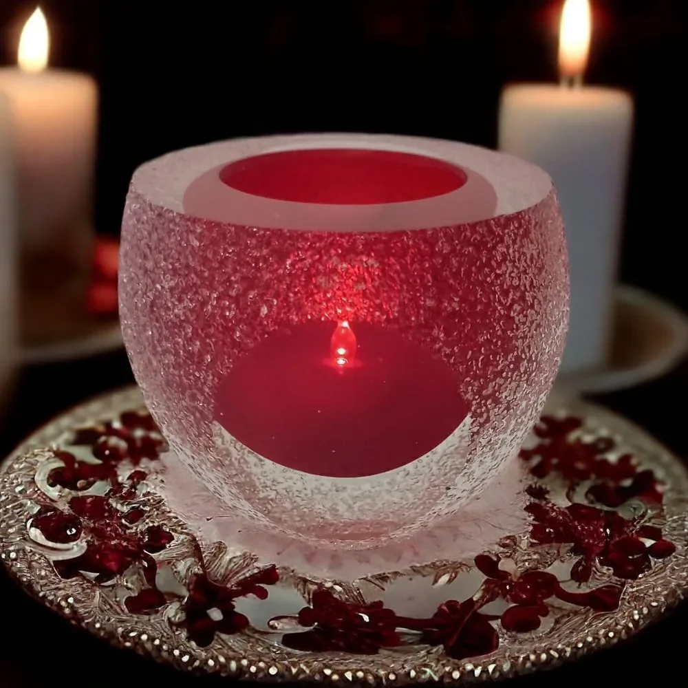 Fifth Ave Crystal‎ Candle Holder Geode Sugar Textured Red Tealight Votive GOTH.